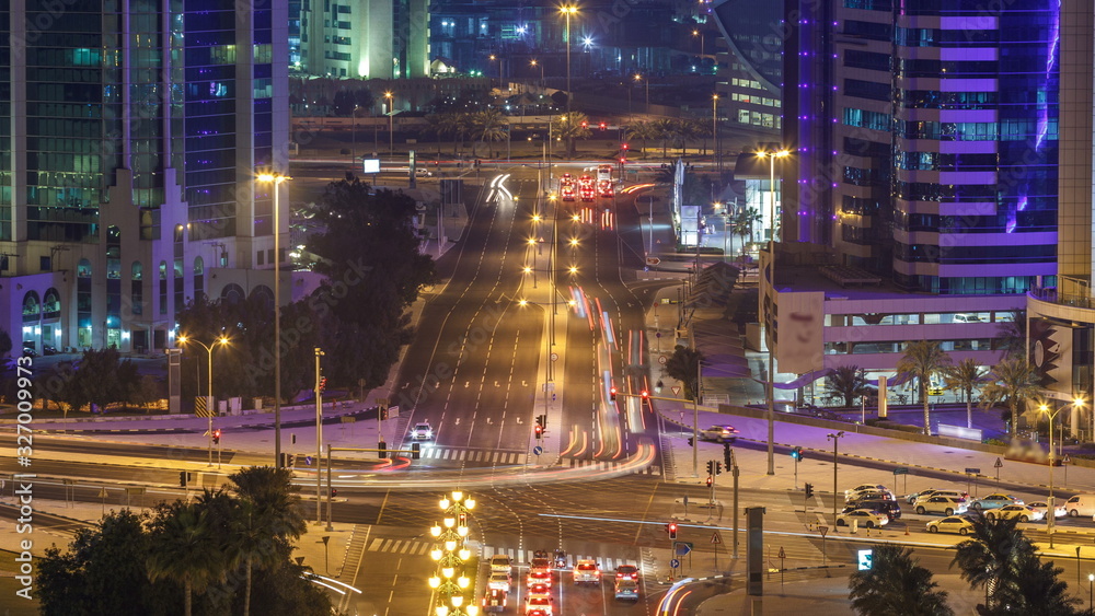 The skyline of the West Bay area from top in Doha timelapse, Qatar.