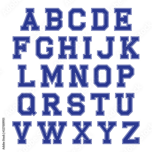 Blue and white alphabet letters on white background