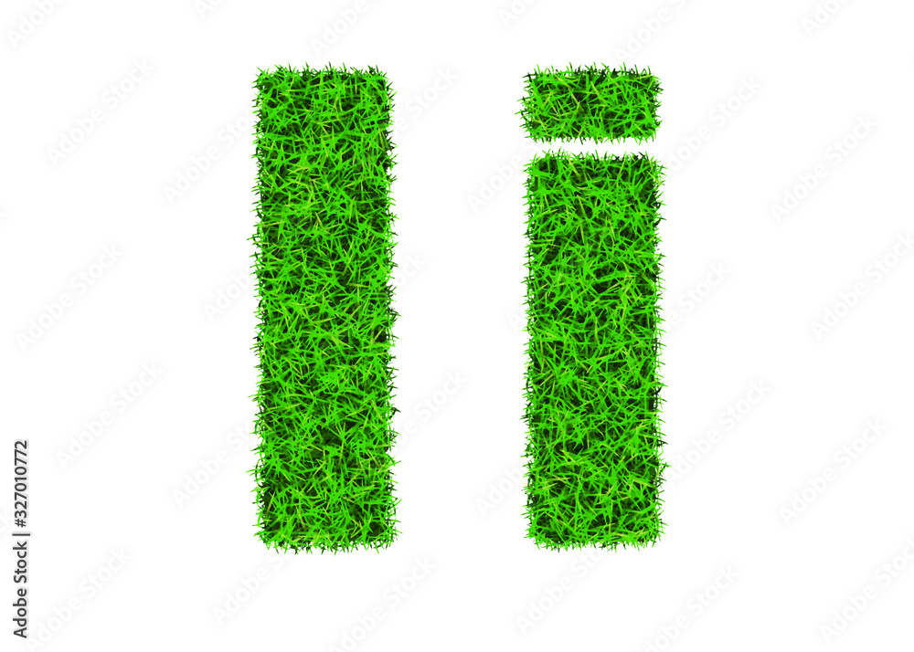Green grass font. The letter I. Lawn texture alphabet on white background. Green grass font. The letter I. Lawn texture alphabet on white background.
