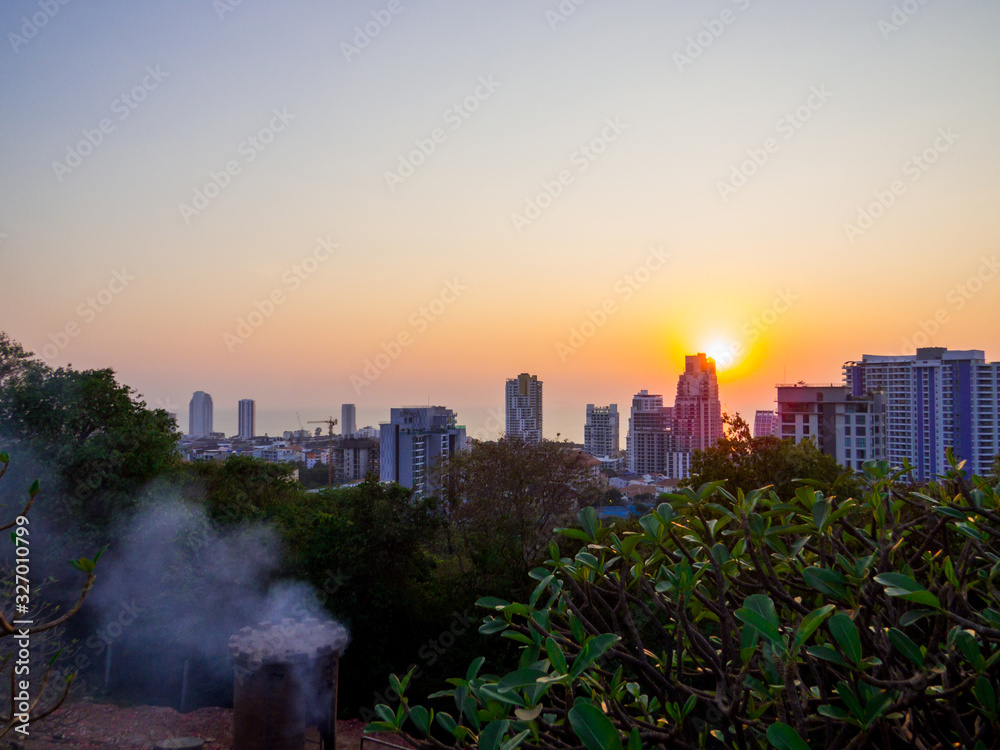 Sunset aerial view from the Phratamnak Hill in Pattaya, Thailand