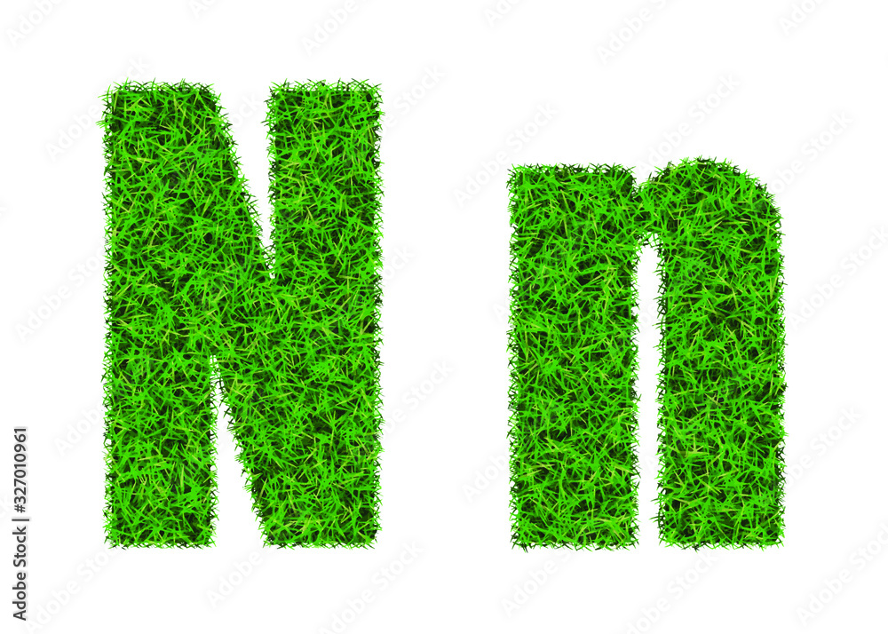 Green grass font. The letter N. Lawn texture alphabet on white background. Green grass font. The letter N. Lawn texture alphabet on white background.