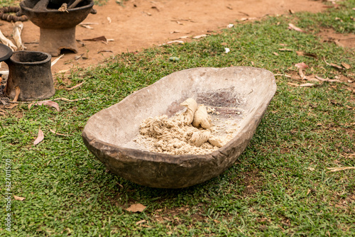 Making of false banana bread-kocho - in Ethiopia