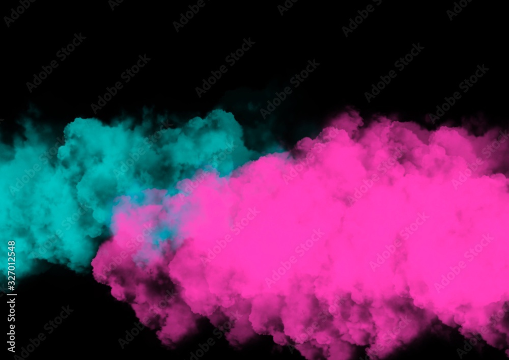 Neon night party banner. Disco club poster. Clouds isolated on a black background. Blue cloud of smoke of black isolated background