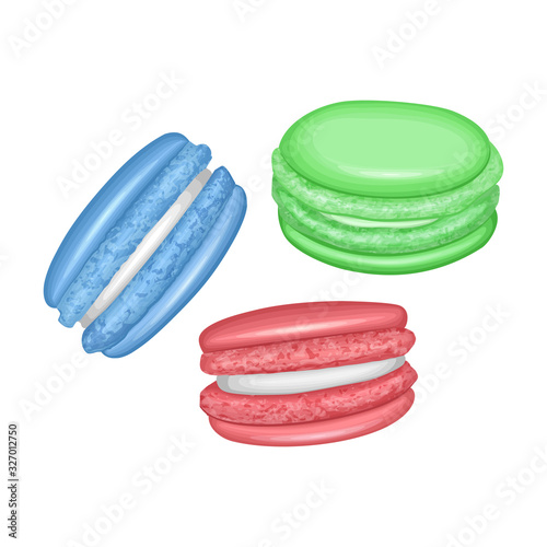 Set of different french cookies macaroons in cartoon style isolated on white background, Sweet and beautiful dessert. Colorful Vector illustration