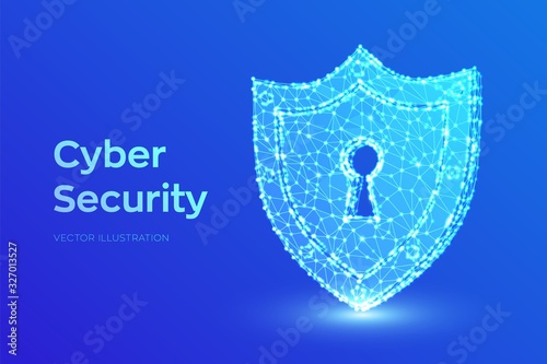 Security shield. Cyber security. Shield With Keyhole icon. Protect and Security of Safe concept. Illustrates cyber data security or information privacy idea. Low polygonal vector Illustration.
