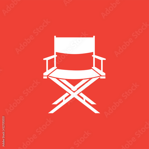 Director Chair Icon On Red Background. Red Flat Style Vector Illustration