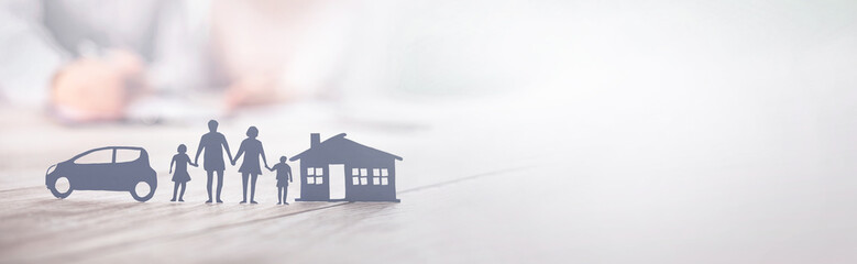 Insurance protecting family health live, house and car concept.