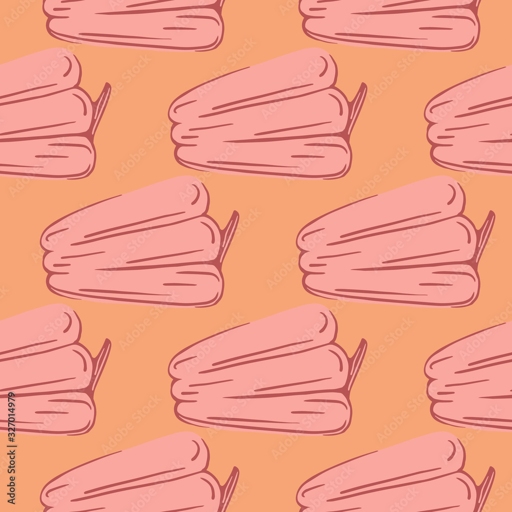 Obraz premium Bell pepper seamless pattern on background. Pepper hand drawn backdrop. Botanical wallpaper.