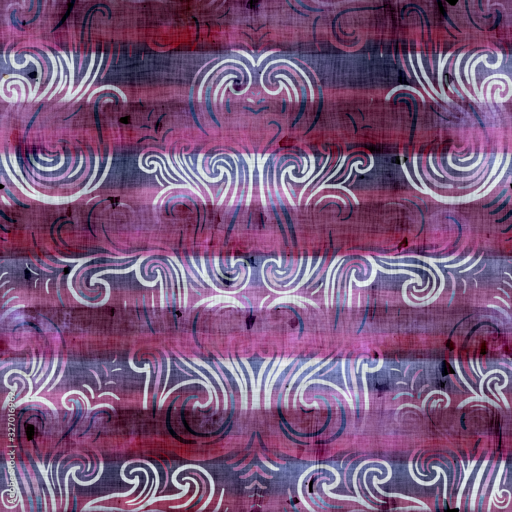 Seamless watercolor wash stripes in vivid fuchsia purple with intricate hand drawn damask pattern overlay. Seamless repeat raster jpg pattern swatch. Seamless watercolor wash stripes in vivid fuchsia purple with intricate hand drawn damask pattern overlay. Seamless repeat raster jpg pattern swatch.