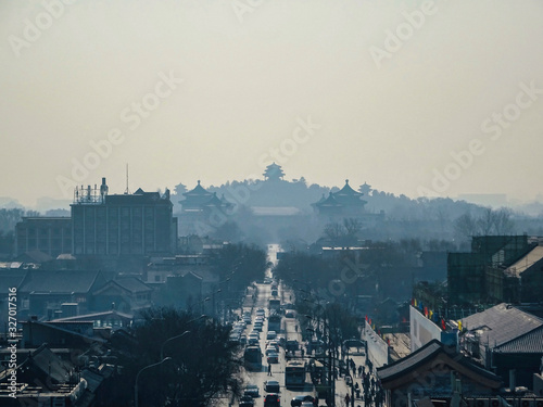 Imposing Silhouette of Temple on hill looking over Beijing