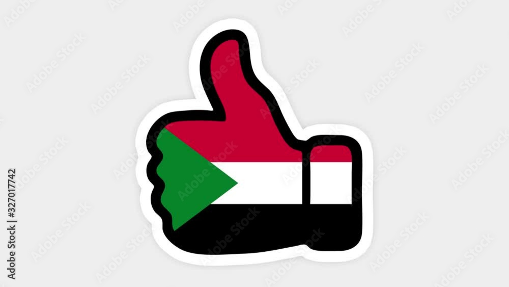 Drawing, animation is in form of like, heart, chat, thumb up with the image of Sudan flag . White background Drawing, animation is in form of like, heart, chat, thumb up with the image of Sudan flag . White background