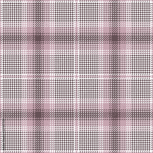 Glen check plaid pattern. Seamless hounds tooth vector plaid background texture in pink and white for jacket, skirt, trousers, or other modern spring or summer tweed textile design.