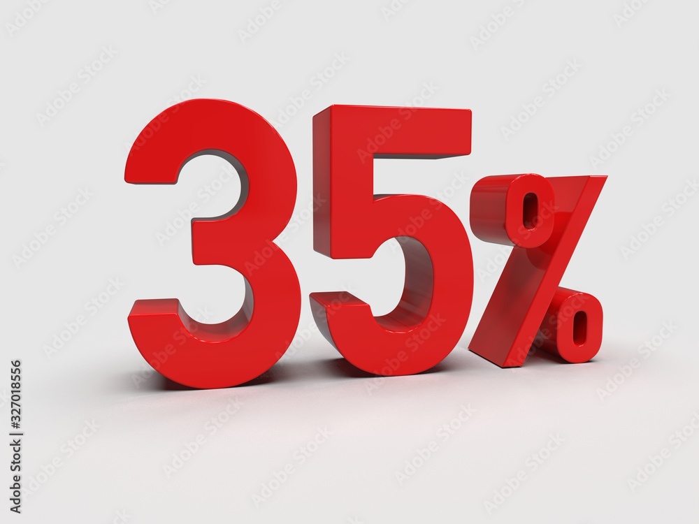 Red 35% Percent Discount 3d Sign on Light Background Red 35% Percent Discount 3d Sign on Light Background