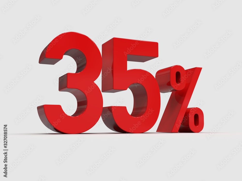 Red 35% Percent Discount 3d Sign on Light Background Red 35% Percent Discount 3d Sign on Light Background