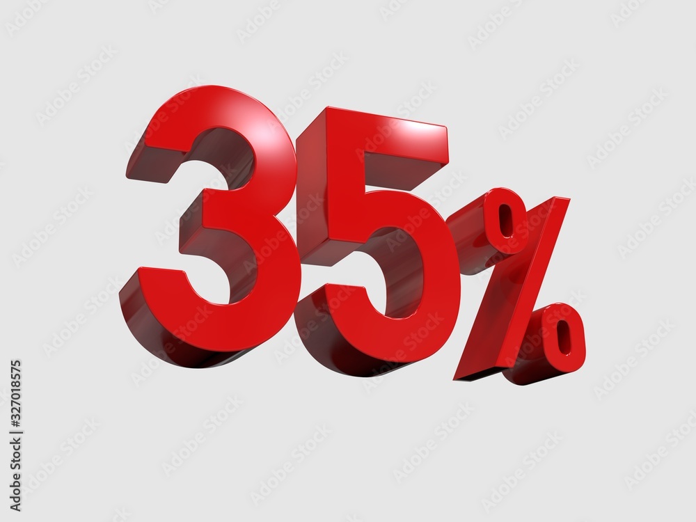 Red 35% Percent Discount 3d Sign on Light Background Red 35% Percent Discount 3d Sign on Light Background
