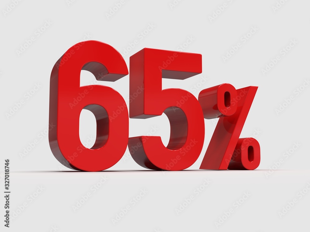 Red 65% Percent Discount 3d Sign on Light Background