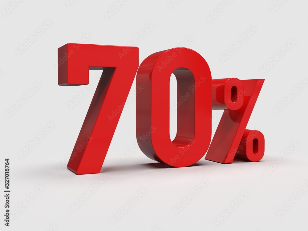 Red 70% Percent Discount 3d Sign on Light Background Red 70% Percent Discount 3d Sign on Light Background
