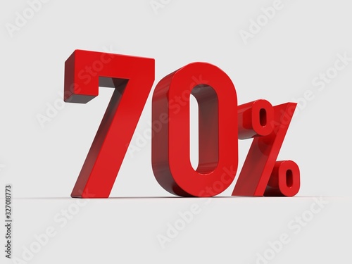 Red 70% Percent Discount 3d Sign on Light Background photo