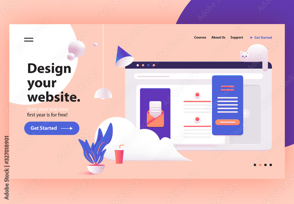 Website Header Illustration Layout with 3D Elements Stock Template