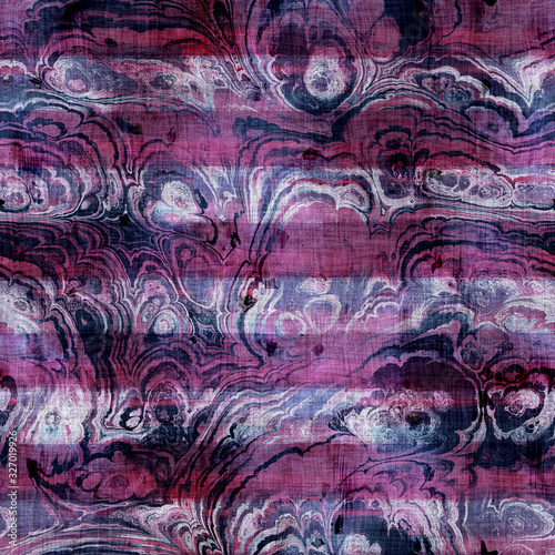 Seamless watercolor wash stripes in vivid fuchsia purple with intricate fractal marble pattern overlay. Seamless repeat raster jpg pattern swatch.