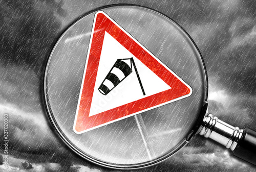 Bad Weather warning sign- Caution - Risk of Storm and Heavy Rain,