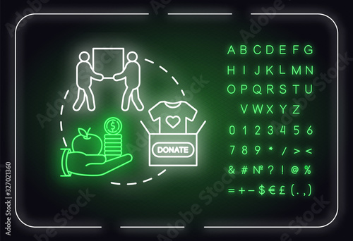 Be selfless neon light concept icon. Social help and people support. Charity and volunteer services idea. Outer glowing sign with alphabet, numbers and symbols. Vector isolated RGB color illustration