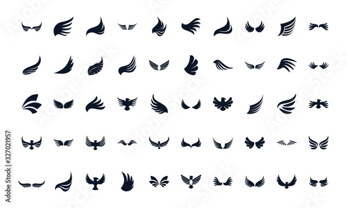 Isolated wings and eagles silhouette style icon set vector design