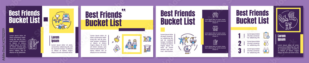 Best friends bucket list brochure template. Activities and things to do for bff. Flyer, booklet, leaflet print, cover design with icons. Vector layouts for magazines, reports, advertising posters