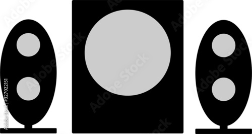 Speakers with subwoofer , two music speakers and a subwoofer on a white background, vector