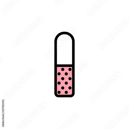 Vector closed lipstick icon with black stroke, pink fill and circles texture
