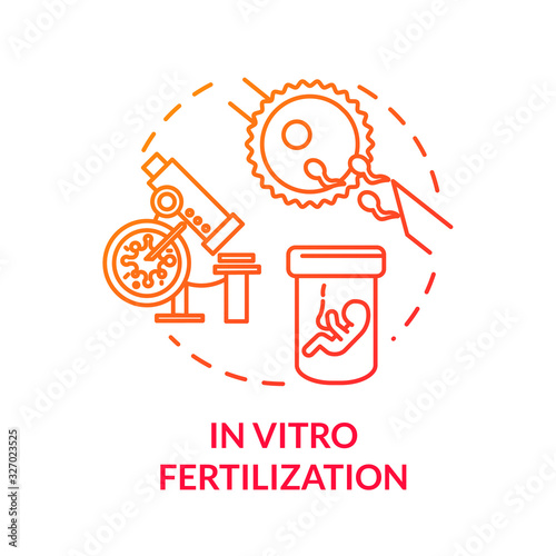 In vitro fertilization red concept icon. Medicine. Alternative pregnancy. Fetus, childbirth. Reproductive technology idea thin line illustration. Vector isolated outline RGB color drawing