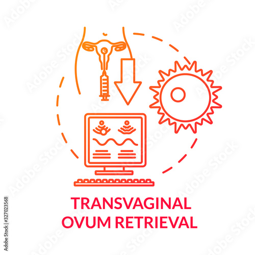 Transvaginal ovum retrieval red concept icon. In vitro fertilisation. Woman anatomy health. Reproductive technology idea thin line illustration. Vector isolated outline RGB color drawing