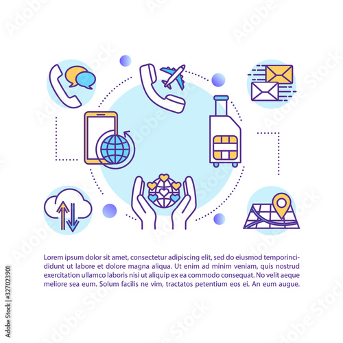 SIM card benefits concept icon with text. International coverage and roaming services. PPT page vector template. Brochure, magazine, booklet design element with linear illustrations