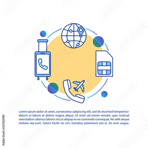 Roaming, telecommunication concept icon with text. World SIM, international calls and Internet coverage. PPT page vector template. Brochure, magazine, booklet design element with linear illustrations