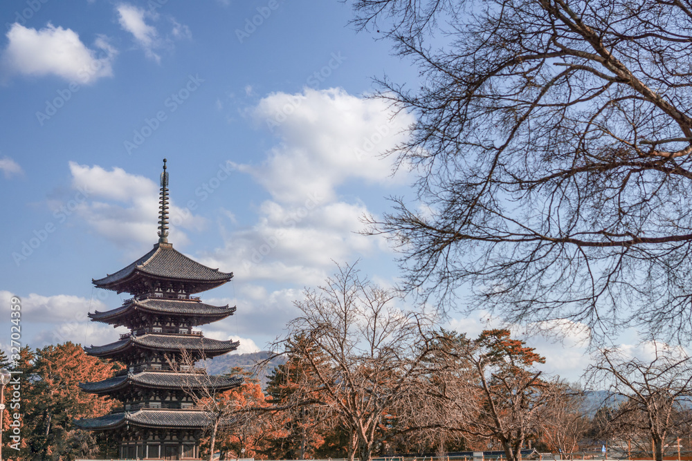 Suma-dera temple with wooden ancient pagoda in autumn park at Kobe Suma-dera temple with wooden ancient pagoda in autumn park at Kobe