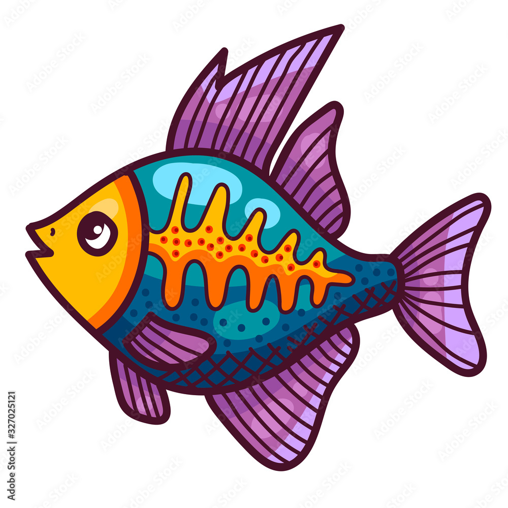 Cute doodle cartoon colorful aquarium tropical exotic fish vector illustration Cute doodle cartoon colorful aquarium tropical exotic fish vector illustration