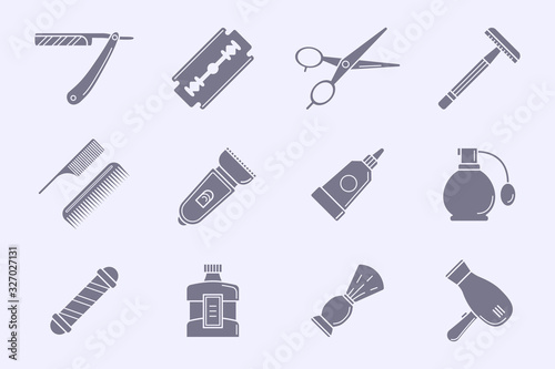 Barbershop Icons set - Vector silhouettes of beauty salon for the site or interface