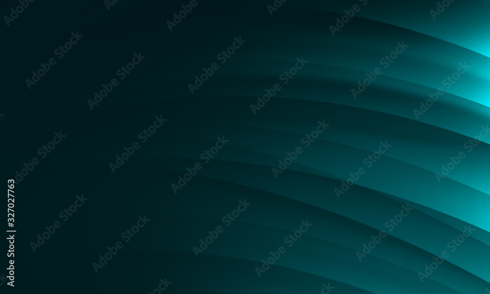 Fototapeta premium Abstract wave Teal green black dark gradient geometric background.Curved lines graphic design.