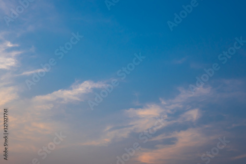 Fototapeta Naklejka Na Ścianę i Meble -  Sky blue or azure sky and clouds is bright white background. Everything lies above surface atmosphere outer space is sky. Cloud is aerosol comprising visible mass  liquid, for creative design graphic