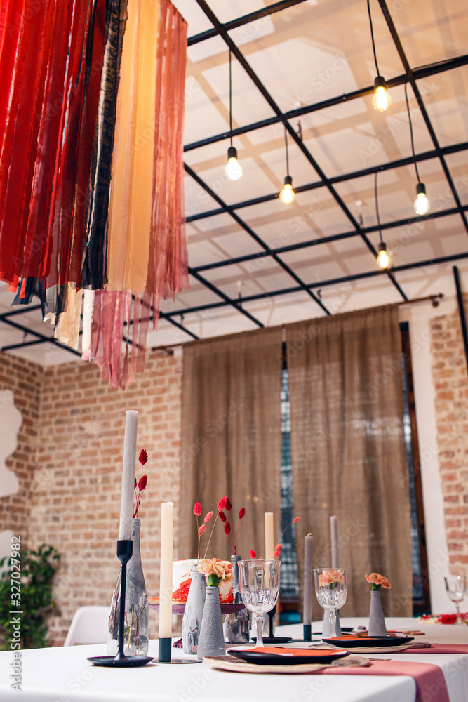 banquet table decoration and interior inside restaurant