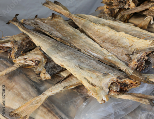 dried cod type fish on sale in the stall of fish