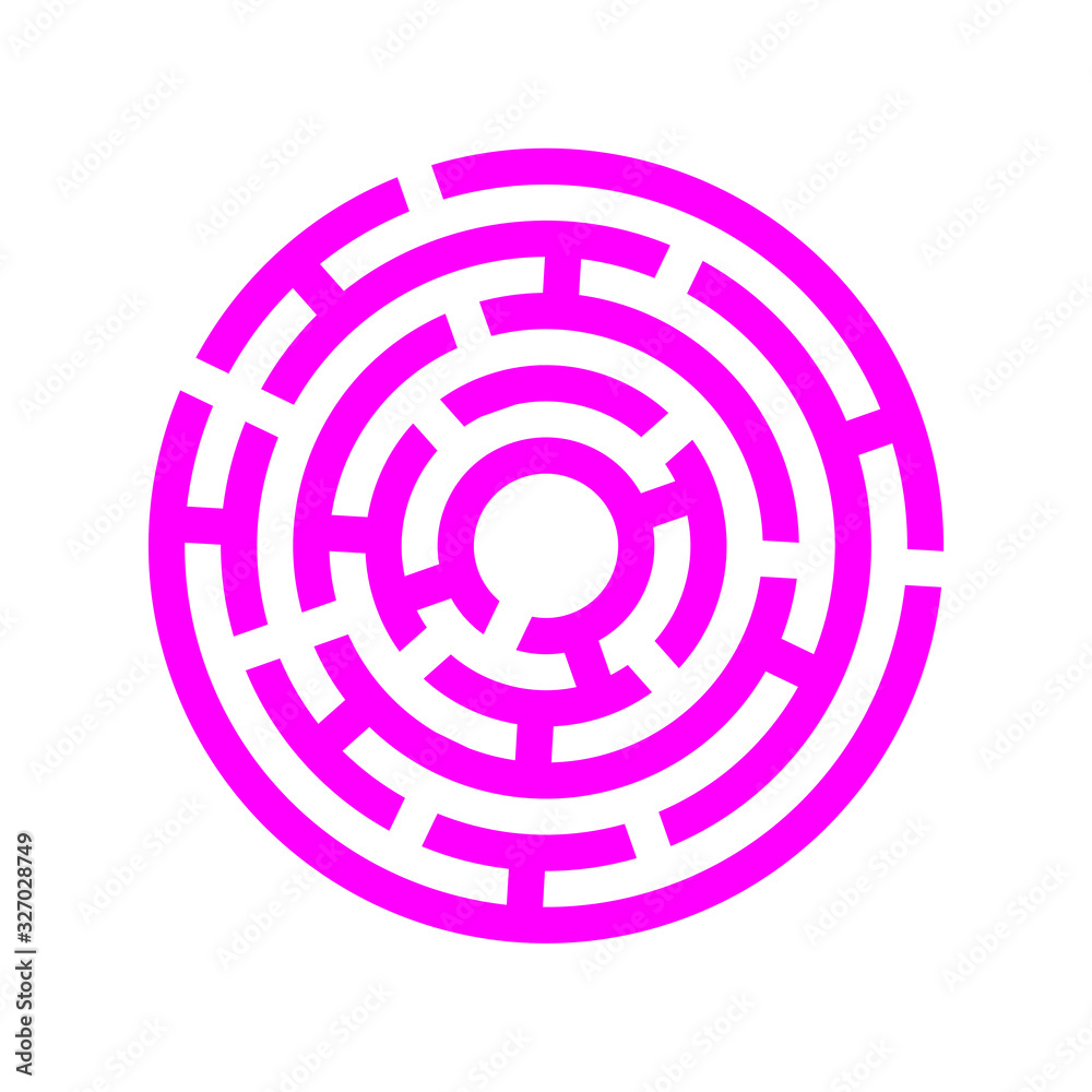 Circle Pink Maze. Find the Way Out Concept. Game for kids. Children's puzzle. Labyrinth conundrum. Simple flat illustration on white background. With place for your image. Circle Pink Maze. Find the Way Out Concept. Game for kids. Children's puzzle. Labyrinth conundrum. Simple flat illustration on white background. With place for your image.