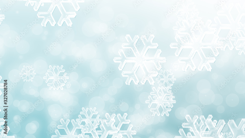 Naklejka premium Christmas blue white snowflake with snow fall on winter background.