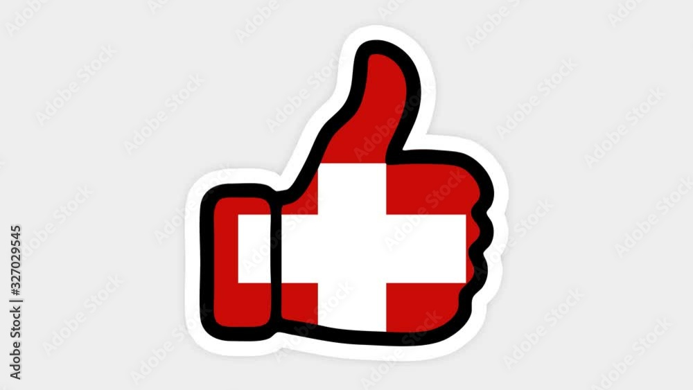 . Drawing, animation is in form of like, heart, chat, thumb up with the image of Switzerland flag . White background . Drawing, animation is in form of like, heart, chat, thumb up with the image of Switzerland flag . White background