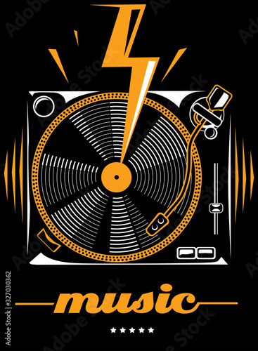 Musical turntable design funky poster