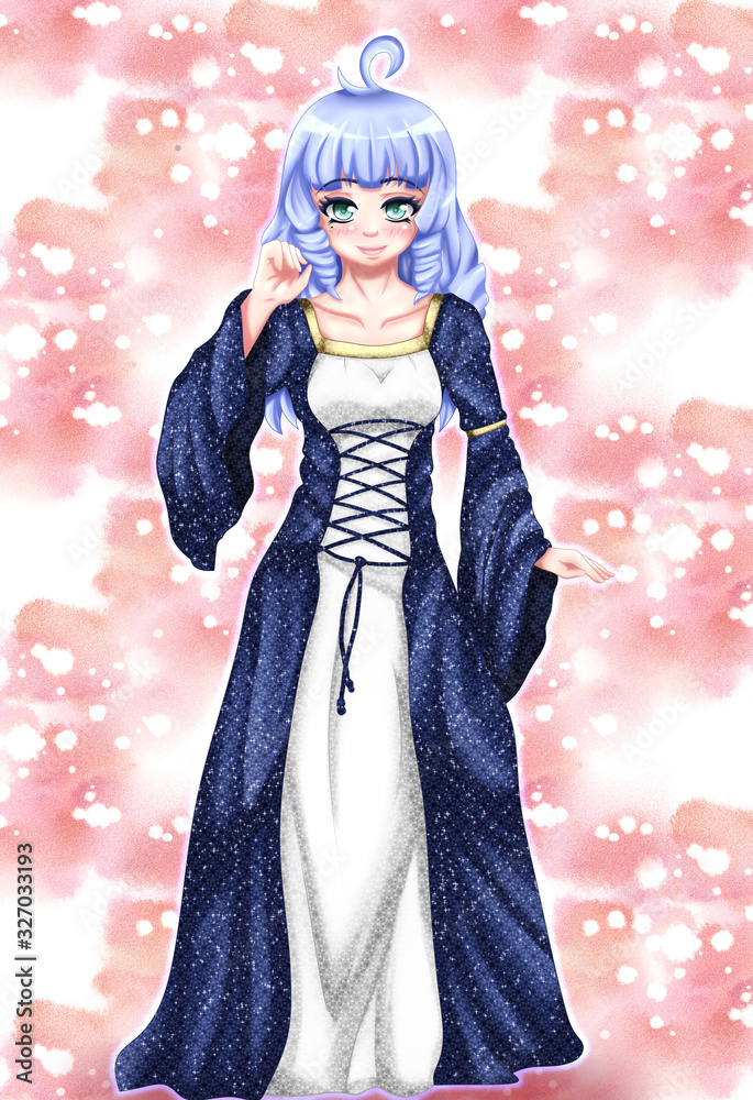 Kawaii Female character in Renaissance dress for video games, among others. Anime style. Kawaii Female character in Renaissance dress for video games, among others. Anime style.