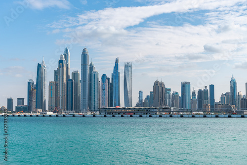 View of amazing Dubai Marina from Palm Jumeirah in Dubai UAE
