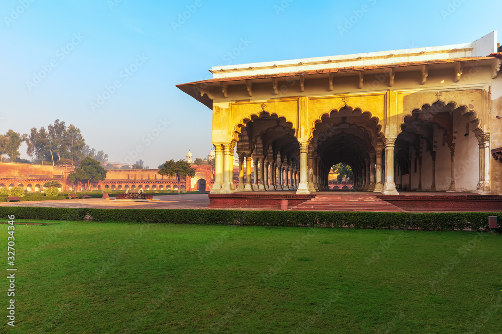 View on Diwan-i-Aam, Hall of Public Audience in Red Fort of Agra, India
