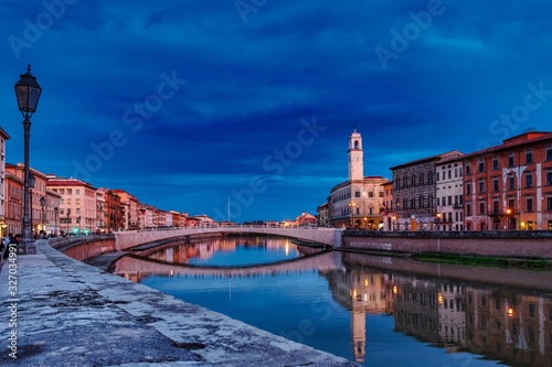 Pisa Italy 11/03/2018: Pisan lungarnos, adorned with wonderful buildings and bridges are the most picturesque and famous places in Pisa, and among the most romantic for sure.Pisa Tuscany Italy