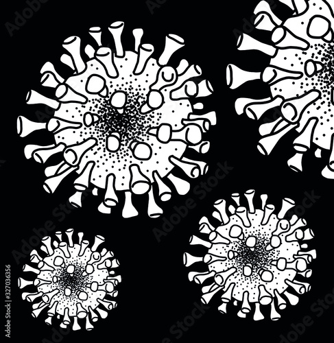 Coronavirus 2019-nCov Virus drawing illustration cartoon style of worlwide epidemic illness. Corona global probelm spread viral photo